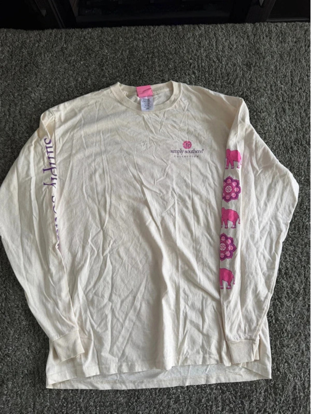 Simply Southern Large Long Sleeve T-Shirt with Pink Elephant Design